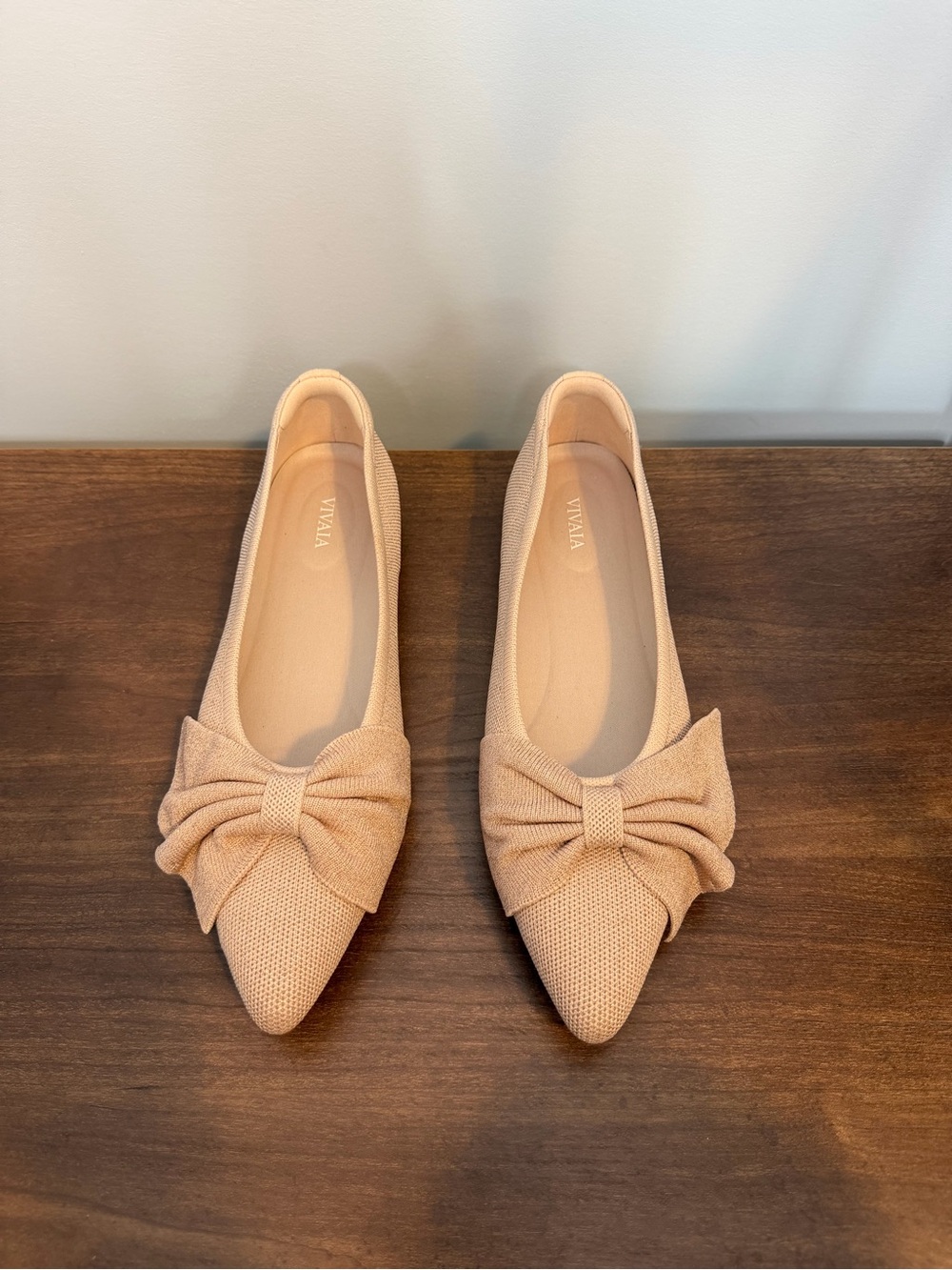 Women's VIVAIA Azura Rose Gold Pointed Toe Bow Flats size EU41.5/US10